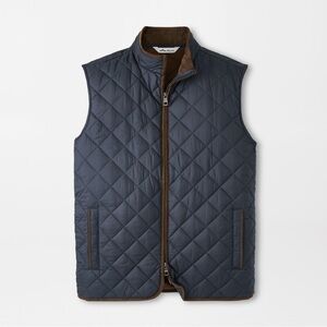 Peter Millar Quilted Essex Vest in Navy and Brown